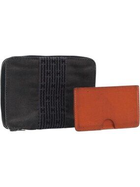 HERMES Wallet Leather Canvas 2 Set Brown Gray